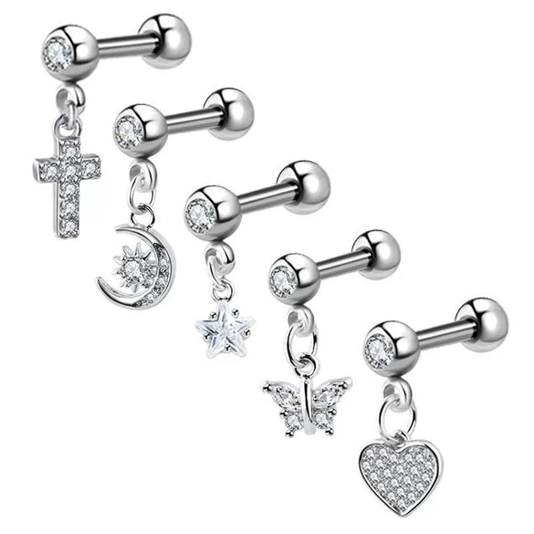Titanium Steel And Stainless Steel Women's Heart And Star Zircon And Diamond Earrings