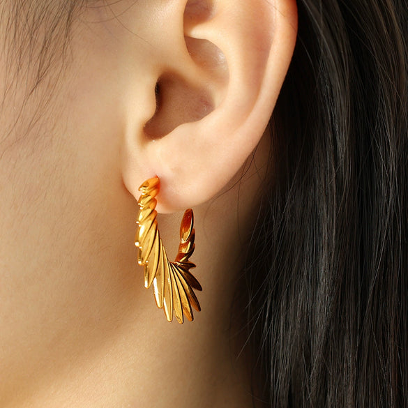 316L Stainless Steel Angel Wings Earrings For Women With Geometric And Cartoon Characters Pattern Electroplated