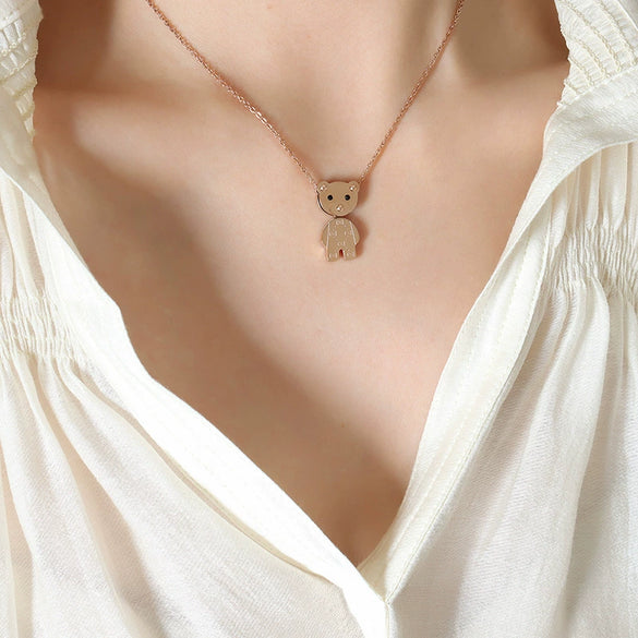 316L Stainless Steel Animal Bear Pendant Necklace Women's Jewelry Inlaid Zircon Electroplated