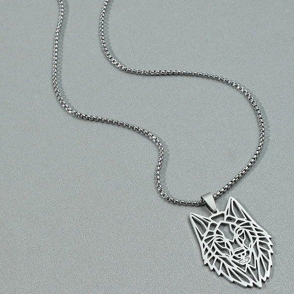 Titanium Steel Animal Wolf Head Cut Out Pendant Necklace For Men Electroplated Punk Style
