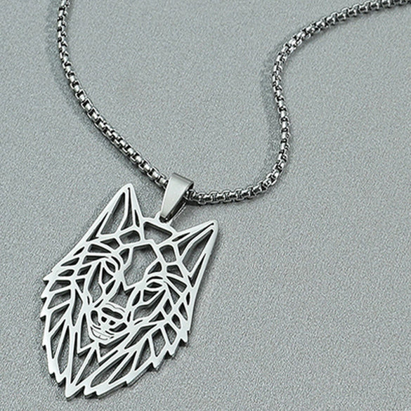 Titanium Steel Animal Wolf Head Cut Out Pendant Necklace For Men Electroplated Punk Style
