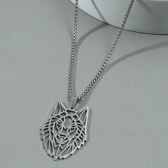 Titanium Steel Animal Wolf Head Cut Out Pendant Necklace For Men Electroplated Punk Style