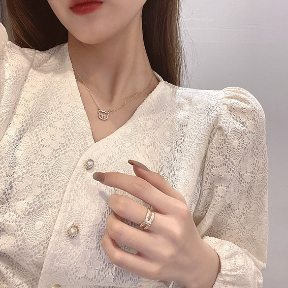 Titanium Steel Animal Zodiac Diamond Women's O Chain Collarbone Necklace