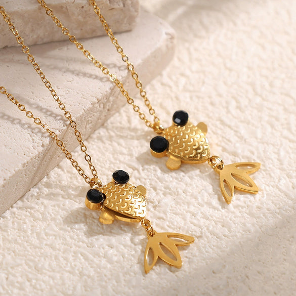 316L Stainless Steel Animal Zodiac Lucky Koi Pendant Necklace Women Minimalist Electroplated