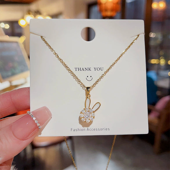 Titanium Steel Animal Zodiac Micro Inlay Rotating Rabbit Necklace Pendant For Women