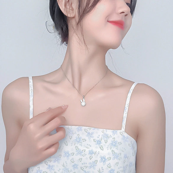Titanium Steel Animal Zodiac Micro Inlay Rotating Rabbit Necklace Pendant For Women