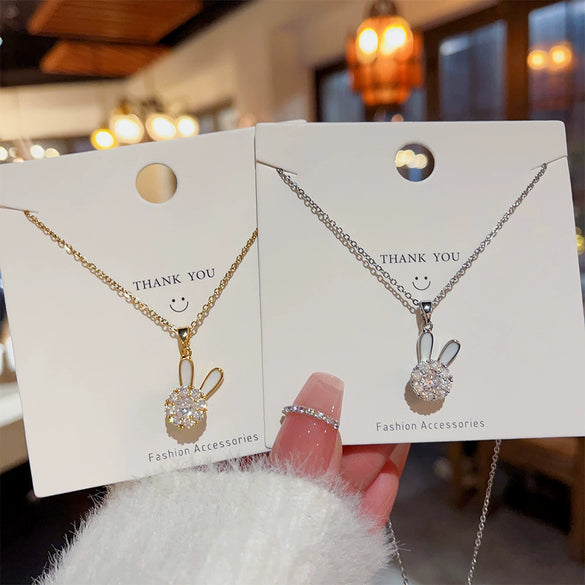 Titanium Steel Animal Zodiac Micro Inlay Rotating Rabbit Necklace Pendant For Women