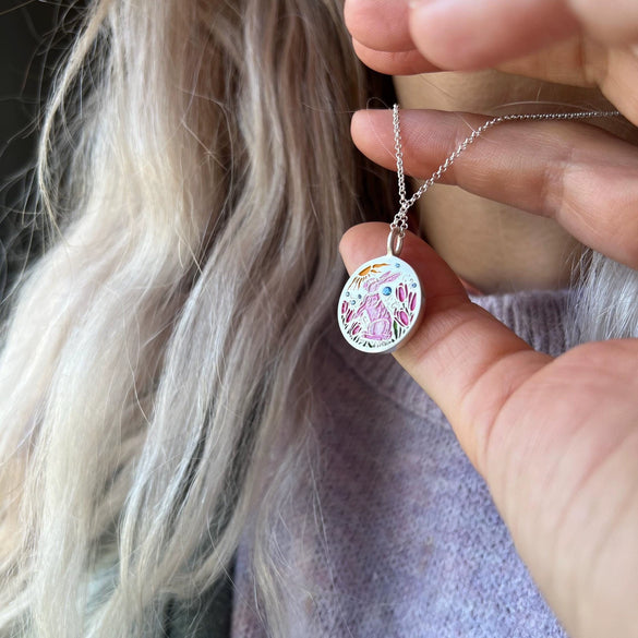 Titanium Steel Animal Zodiac Oil Dripping Rabbit Element Pet Oval Tarot Card Necklace 18K Gold Electroplated