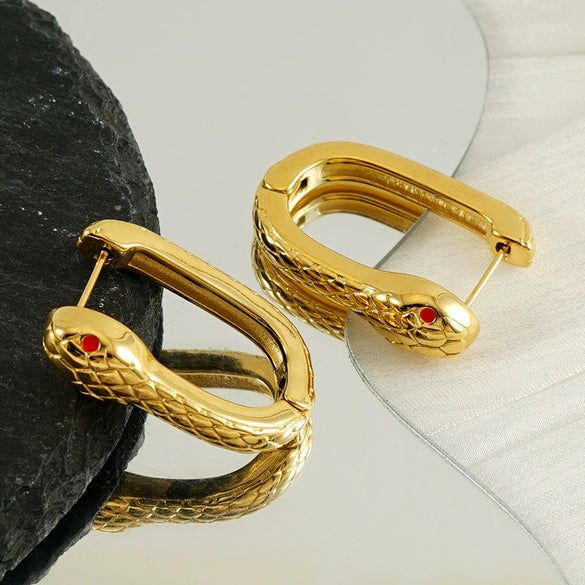 Titanium Steel Animal Zodiac Snake Earrings Electroplated Unisex Fashion Design