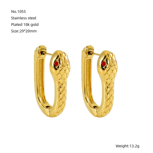 Titanium Steel Animal Zodiac Snake Earrings Electroplated Unisex Fashion Design