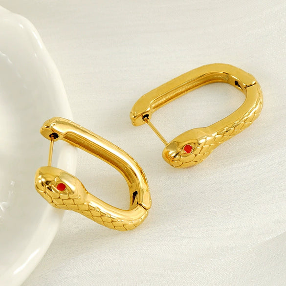 Titanium Steel Animal Zodiac Snake Earrings Electroplated Unisex Fashion Design