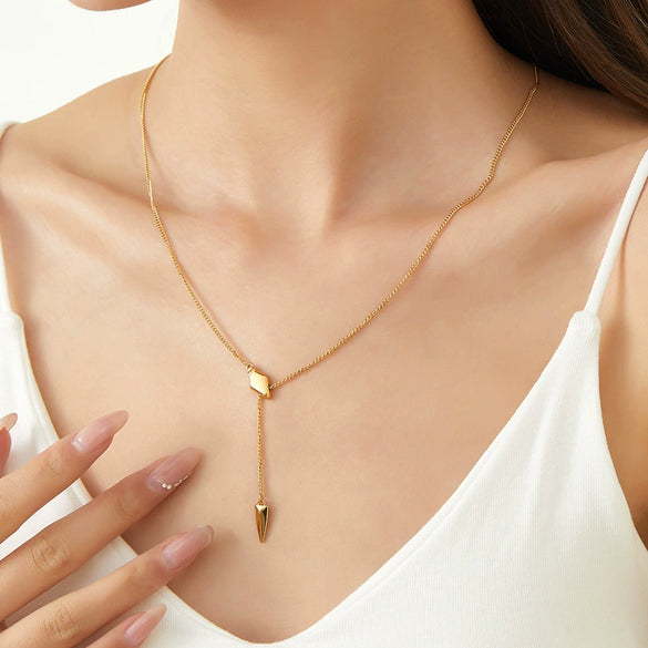 Titanium Steel Animal Zodiac Snake Yshaped Drawable Tassel Necklace Electroplated Chic Style