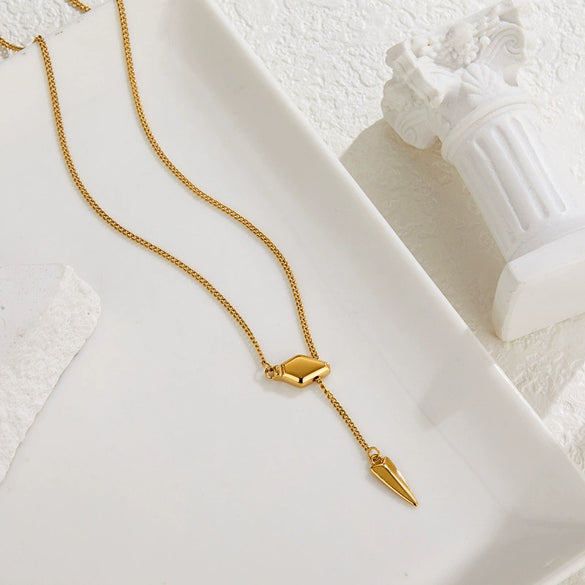 Titanium Steel Animal Zodiac Snake Yshaped Drawable Tassel Necklace Electroplated Chic Style