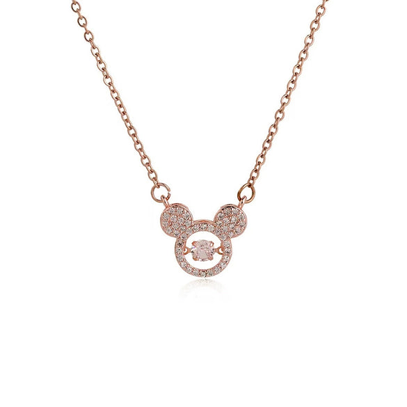 Titanium Steel Animals Bear Pendant Necklace With Microinlaid Zircon For Women
