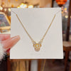 Titanium Steel Animals Bear Pendant Necklace With Microinlaid Zircon For Women