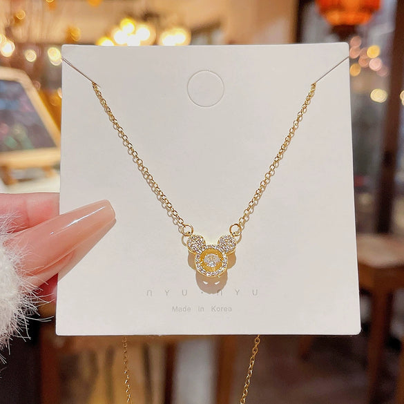 Titanium Steel Animals Bear Pendant Necklace With Microinlaid Zircon For Women