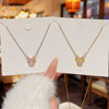 Titanium Steel Animals Bear Pendant Necklace With Microinlaid Zircon For Women