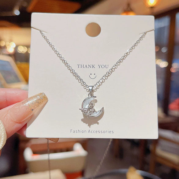 Titanium Steel Animals Butterfly Pendant Necklace With Precious Stones For Women