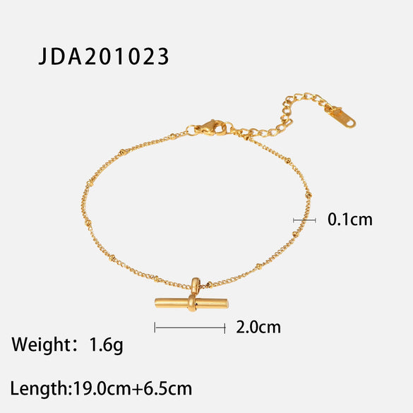 Titanium Steel Anklet Geometric Tbar Bar Pendant Ball Chain Women's Simple Style