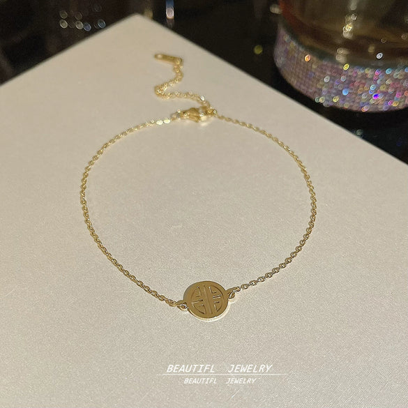Titanium Steel Anklet Gold Plated With Artificial And Semiprecious Stones Letters Numbers Text Women's Jewelry