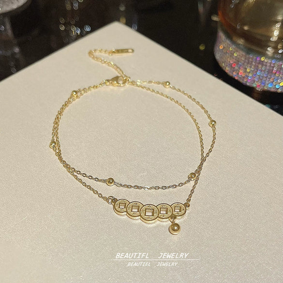 Titanium Steel Anklet Gold Plated With Artificial And Semiprecious Stones Letters Numbers Text Women's Jewelry