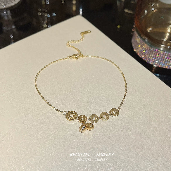 Titanium Steel Anklet Gold Plated With Artificial And Semiprecious Stones Letters Numbers Text Women's Jewelry