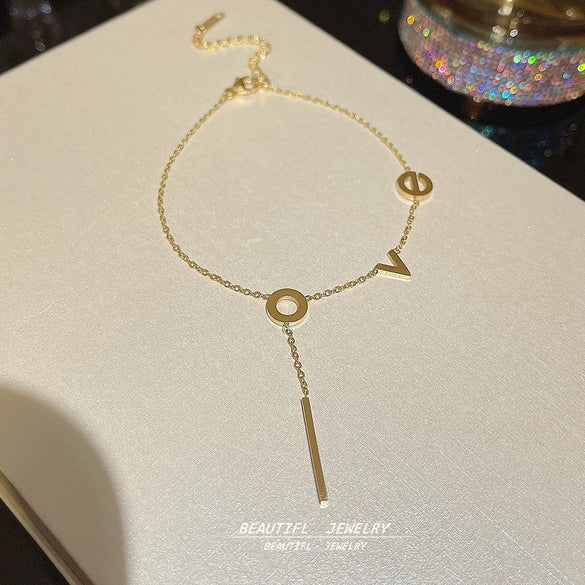 Titanium Steel Anklet Gold Plated With Artificial And Semiprecious Stones Letters Numbers Text Women's Jewelry
