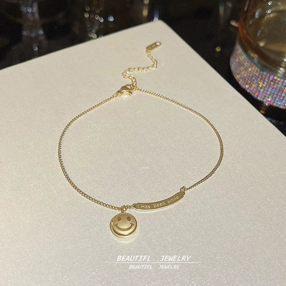 Titanium Steel Anklet Gold Plated With Artificial And Semiprecious Stones Letters Numbers Text Women's Jewelry