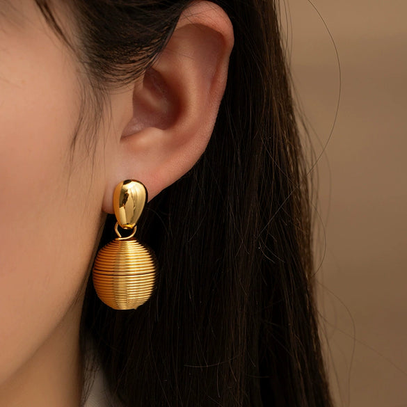 Titanium Steel Ball And Coil Earrings For Women Simple Style With Electroplating Plants Flowers Design