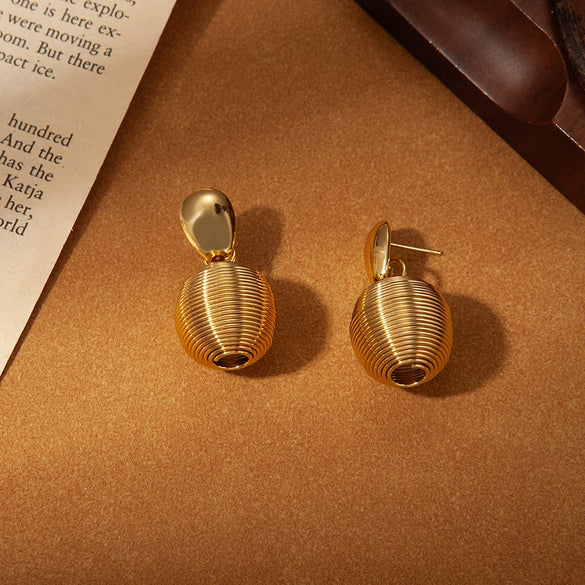 Titanium Steel Ball And Coil Earrings For Women Simple Style With Electroplating Plants Flowers Design