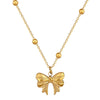 Titanium Steel Bead Chain Bow Geometric Style Real Gold Plated Female Clavicle Necklace Accessories