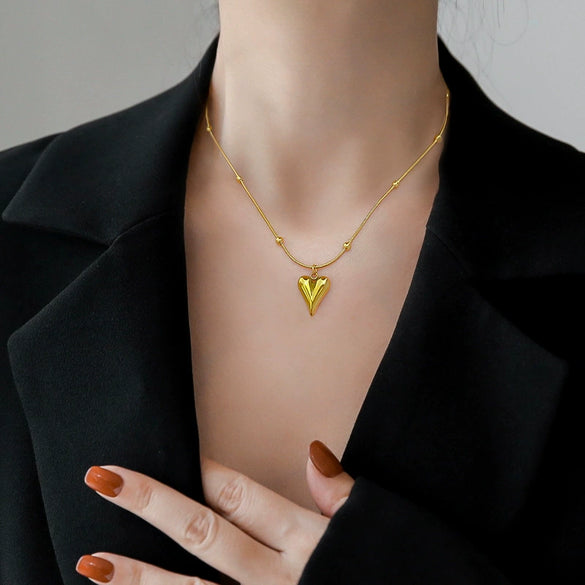 Titanium Steel Bead Chain Love Furnace Real Gold Necklace With Geometric Pattern Electroplated For Female Cartoon Style