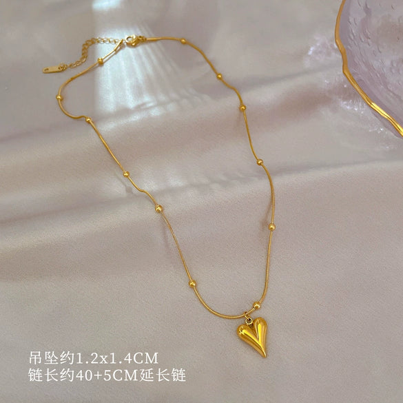 Titanium Steel Bead Chain Love Furnace Real Gold Necklace With Geometric Pattern Electroplated For Female Cartoon Style