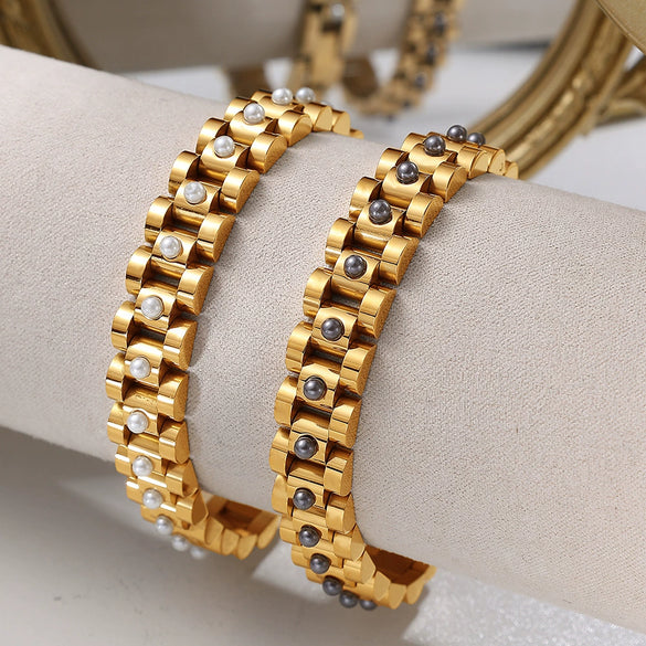 316L Stainless Steel Beaded Bracelet Electroplated With Gold Fashion Style Unisex