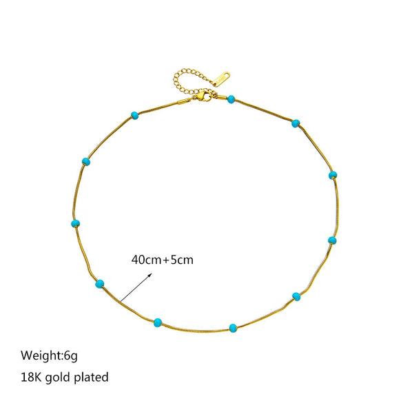 Titanium Steel Beaded Chain Necklace With Turquoise Retro Simple Style Electroplated For Women