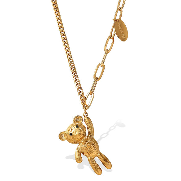 316L Stainless Steel Bear Vintage Style Electroplated Women's Necklace