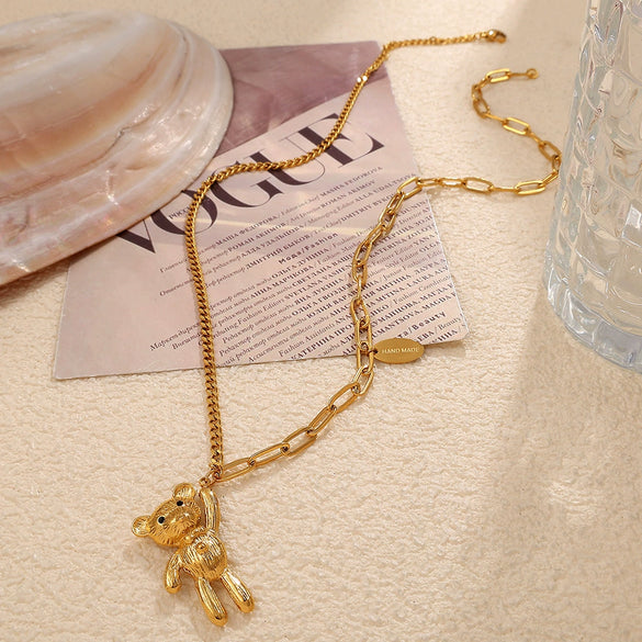 316L Stainless Steel Bear Vintage Style Electroplated Women's Necklace