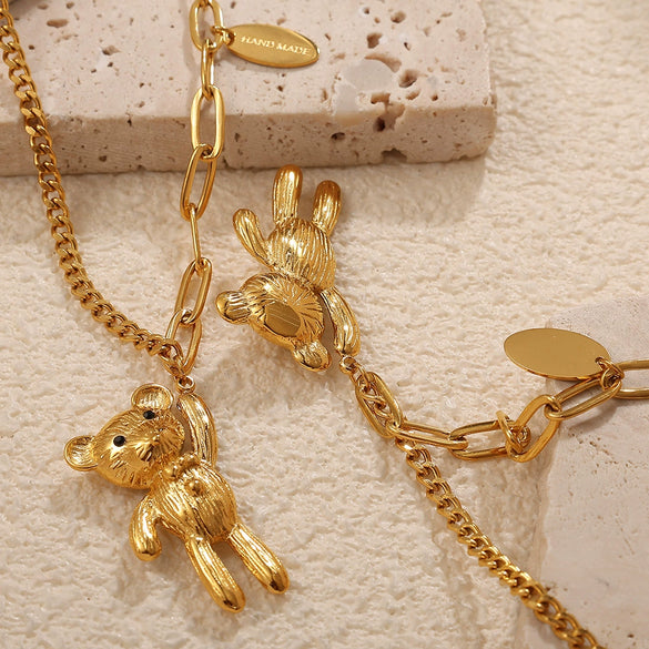 316L Stainless Steel Bear Vintage Style Electroplated Women's Necklace
