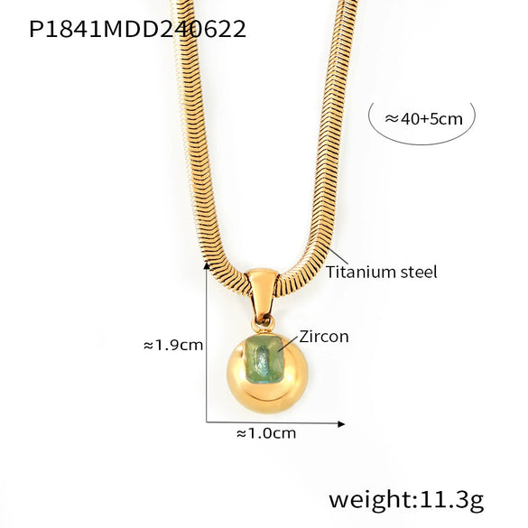 316L Stainless Steel Blade Chain Necklace With Geometric Pendant Inlaid With Color Zirconium And Electroplating Design