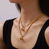 316L Stainless Steel Blade Chain Necklace With Geometric Pendant Inlaid With Color Zirconium And Electroplating Design