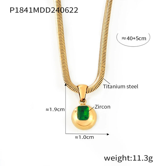 316L Stainless Steel Blade Chain Necklace With Geometric Pendant Inlaid With Color Zirconium And Electroplating Design