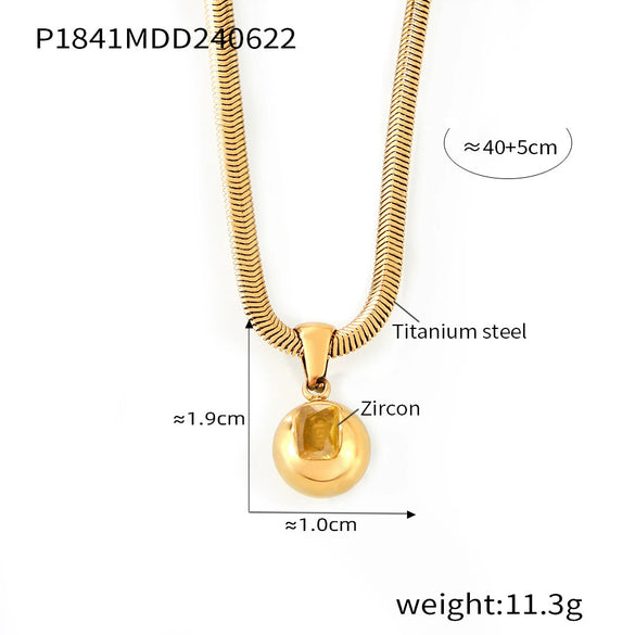 316L Stainless Steel Blade Chain Necklace With Geometric Pendant Inlaid With Color Zirconium And Electroplating Design