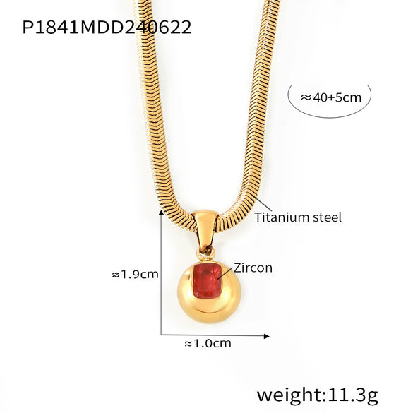 316L Stainless Steel Blade Chain Necklace With Geometric Pendant Inlaid With Color Zirconium And Electroplating Design