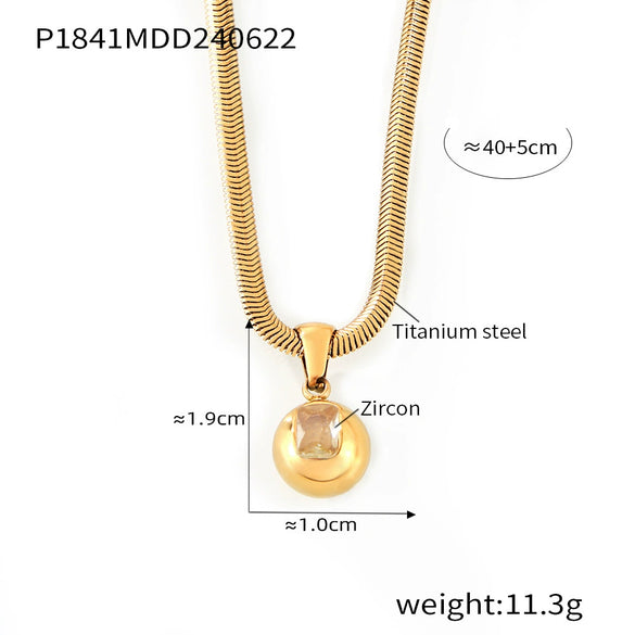 316L Stainless Steel Blade Chain Necklace With Geometric Pendant Inlaid With Color Zirconium And Electroplating Design