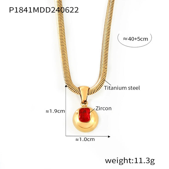 316L Stainless Steel Blade Chain Necklace With Geometric Pendant Inlaid With Color Zirconium And Electroplating Design