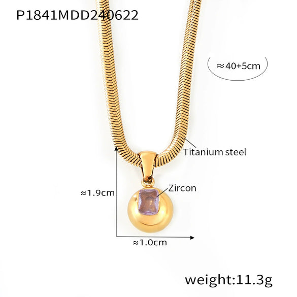 316L Stainless Steel Blade Chain Necklace With Geometric Pendant Inlaid With Color Zirconium And Electroplating Design