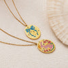 Titanium Steel Bow And Rabbit Element Pet Oval Tarot Necklace With Oil Dripping Pattern Colorpreserving 18K Gold Electroplating