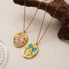 Titanium Steel Bow And Rabbit Element Pet Oval Tarot Necklace With Oil Dripping Pattern Colorpreserving 18K Gold Electroplating