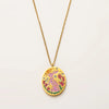 Titanium Steel Bow And Rabbit Element Pet Oval Tarot Necklace With Oil Dripping Pattern Colorpreserving 18K Gold Electroplating