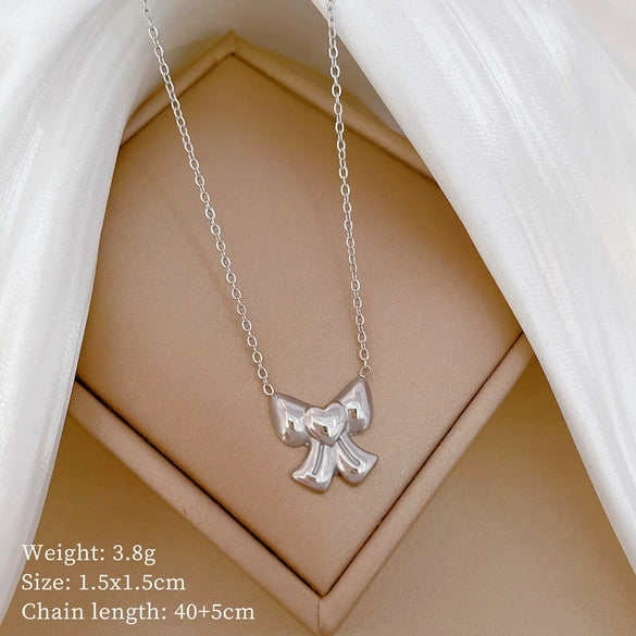 Titanium Steel Bow Love Minimalistic Electroplated Cartoon Geometric Necklace